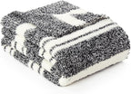 Snuggle Sac Heather Throw Blanket for Couch, Reversible Super Soft Blankets Warm Cozy Knit Fuzzy Plush Lightweight for Sofa, Bed, Camping, Picnic (Stripe Black, Queen (90"x90"))