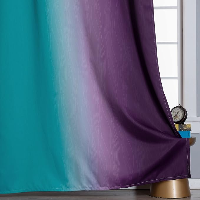 Teal Blackout Curtains 84 Inches Long, Ombre Purple Blackout Curtains for Bedroom, Grommet Thermal Insulated Gradient Drapes, Full Light Blocking Curtains for Kids Room,42x84 Inch, 2 Panels