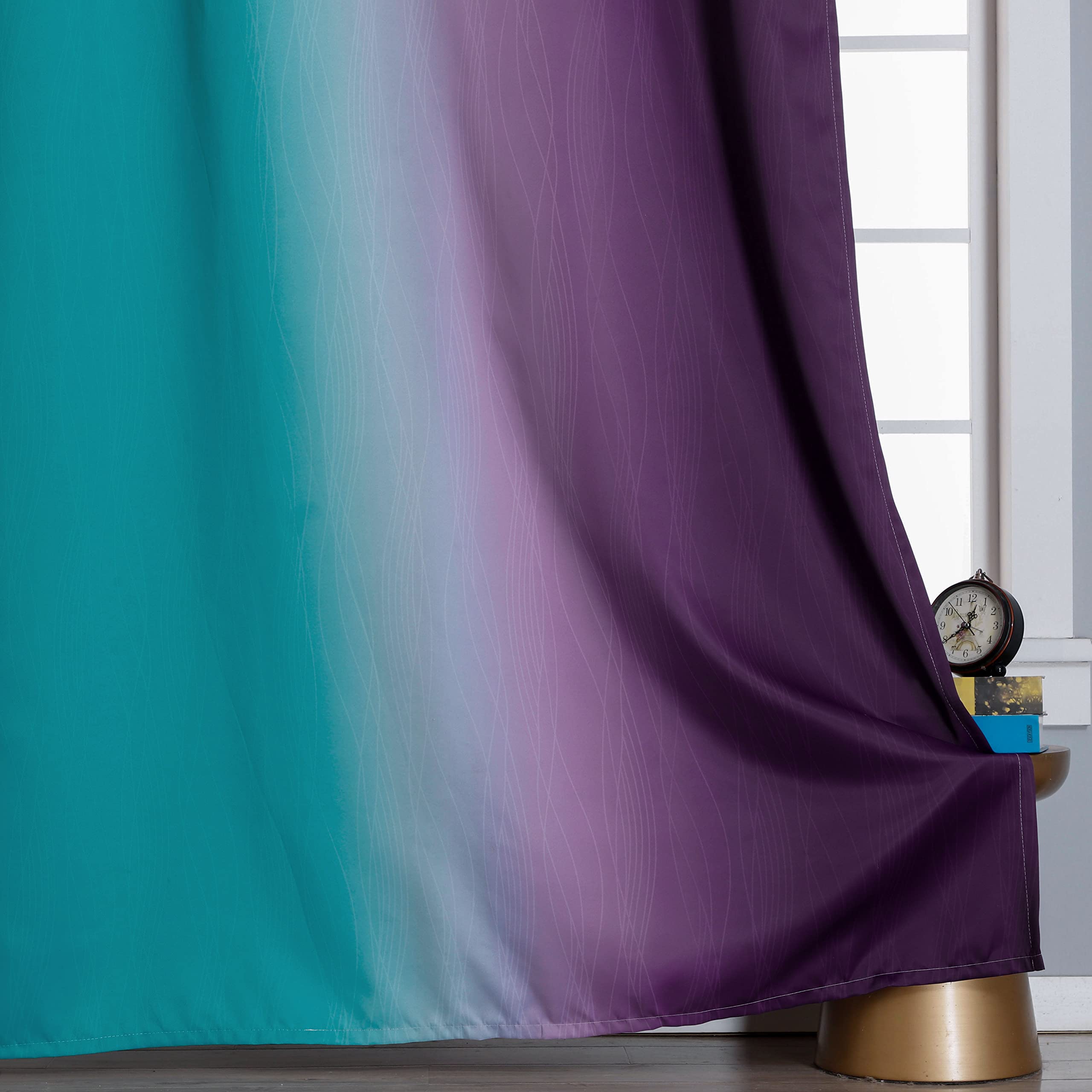 Estelar Textiler Ombre Teal and Purple Blackout Curtains for Kids Bedroom