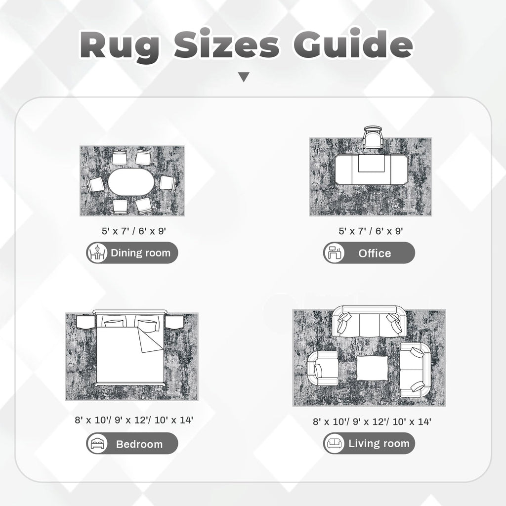 pmtsns Area Rugs 6x9 for Living Room: Washable Rug Modern Abstract Neutral Soft Non-Slip Low-Pile Indoor Carpet for Bedroom Dining Room Playroom Home Office (Black Grey, 6'x9')