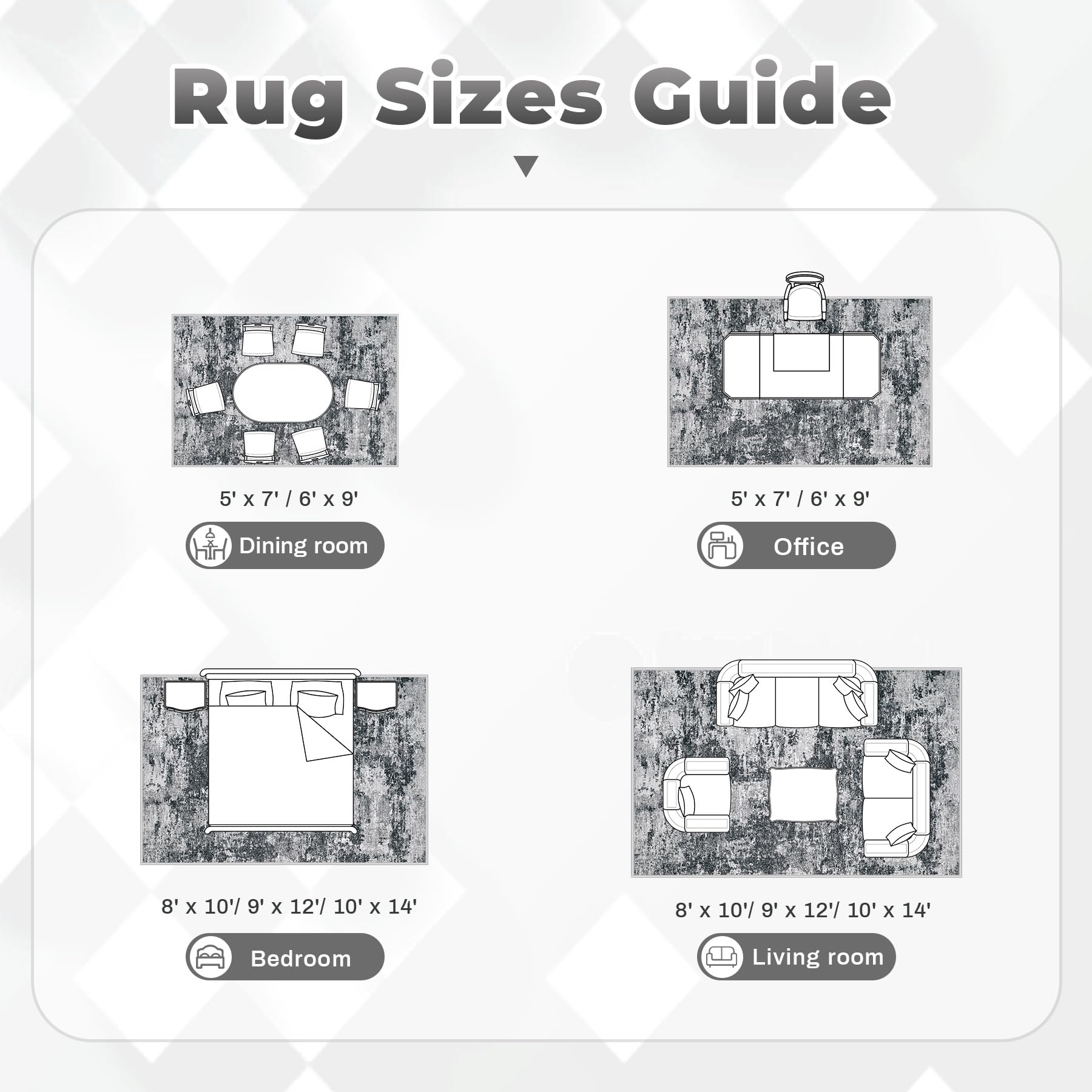 pmtsns Area Rugs 6x9 for Living Room: Washable Rug Modern Abstract Neutral Soft Non-Slip Low-Pile Indoor Carpet for Bedroom Dining Room Playroom Home Office (Black Grey, 6'x9')