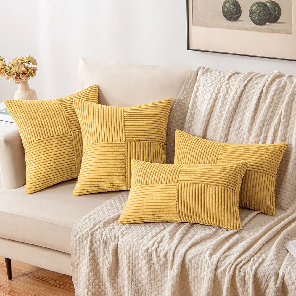 MIULEE Golden Mustard Decorative Throw Pillow Covers for Couch 20x20 Inch