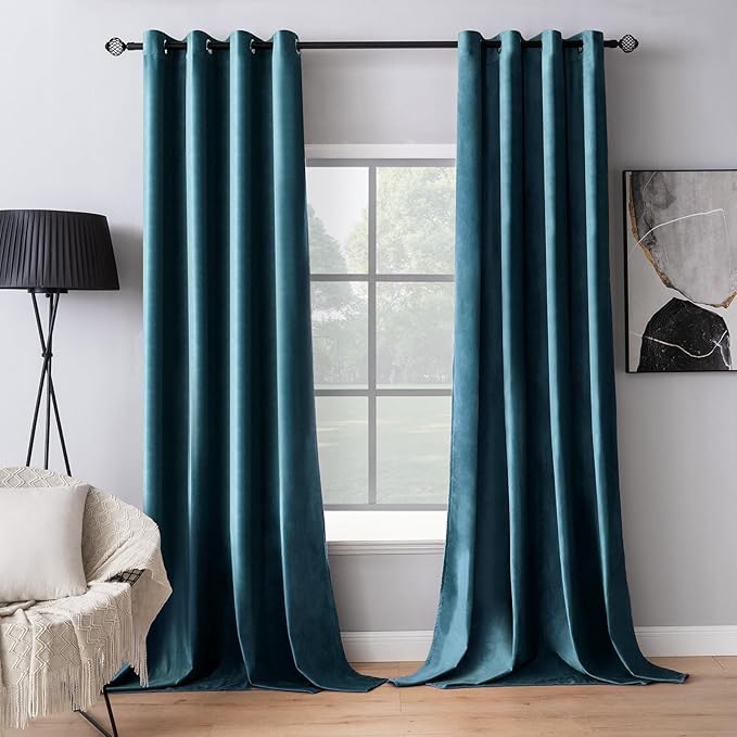 MIULEE Velvet Curtains Peacock Blue 52 x 96 Inch Length Set of 2