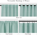 PONY DANCE Short Curtain Panels - Kitchen Curtains Room Darkening Light Blocking Energy Saving Short Drapes/Bedroom with Back Tab Home Decor, 42 in Wide by 45 Long, Mint Green, 2 PCs