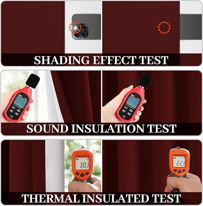 Yakamok Room Darkening 100% Blackout Curtains Grommet Window Treatments with 2 Thick Layers-Burgundy Red Thermal Insulated Drapes Set of 2 Panels for Bedroom Living Room 52 Inches by 84 Inches Length
