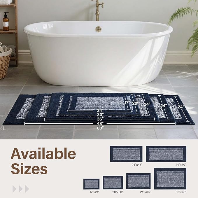 60x24 Long Bathroom Rugs Washable Non Slip, Dark Blue Bath Mat for Bathroom Floor Tub, Soft Absorbent Quick Dry Mats for Shower, Bathtub,Home Decor