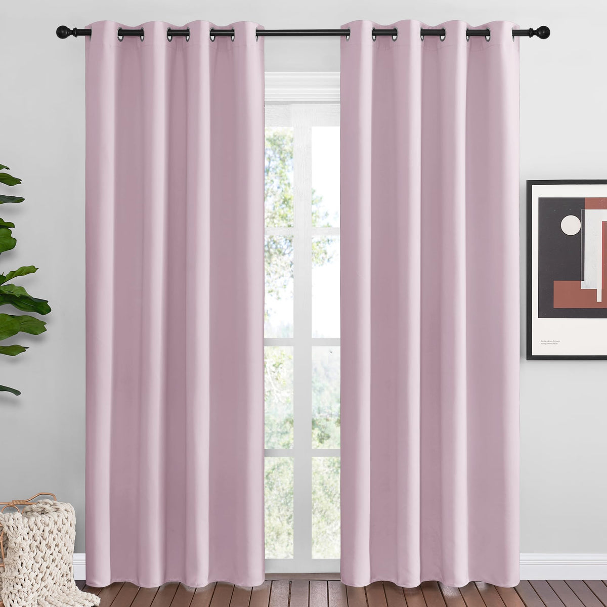 NICETOWN Black Blackout Curtains for Living Room 55" w x 86" L 2 Panels