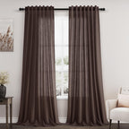 Coffee Linen Curtains 102 Inches Long for Living Room 2 Panel Set Back Tab Rod Pocket Semi Sheer Curtains Light Filtering Burlap Extra Long Drapes Neutral Farmhouse Decor for High Window 52x102