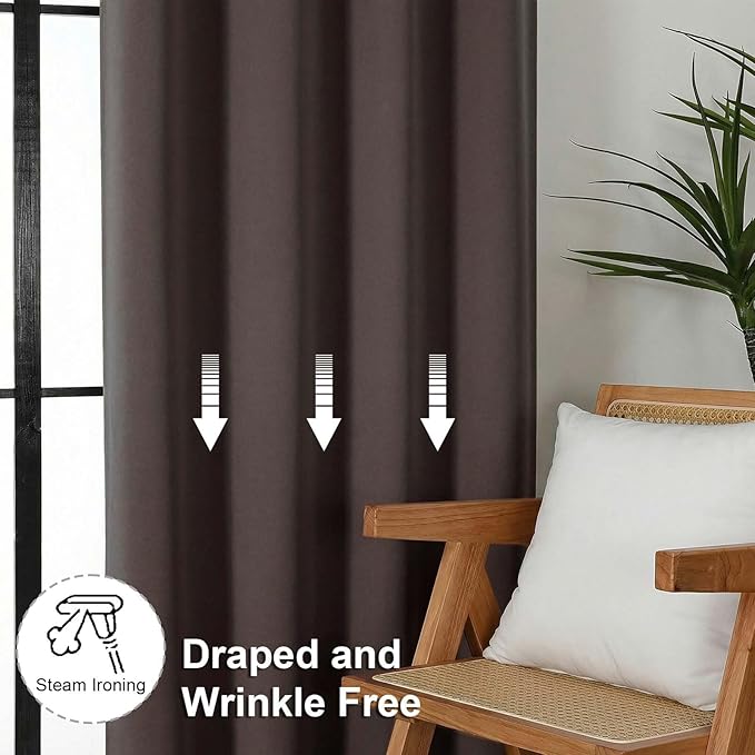 Simplebrand Ava Chocolate Blackout Curtains for Bedroom 90 Inches Long 2 Panels Set, Solid Privacy Energy Saving Living Room Window Treatment Curtains Blackout Drapes, W50 x L90 Inch, Chocolate