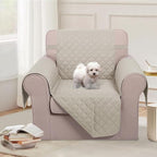 U-NICE HOME Recliner Chair Covers Reversible Chair Cover Pet Covers for Dogs with Elastic Straps Water Resistant Diamond Quilted (23''Armchair, Beige/Beige)