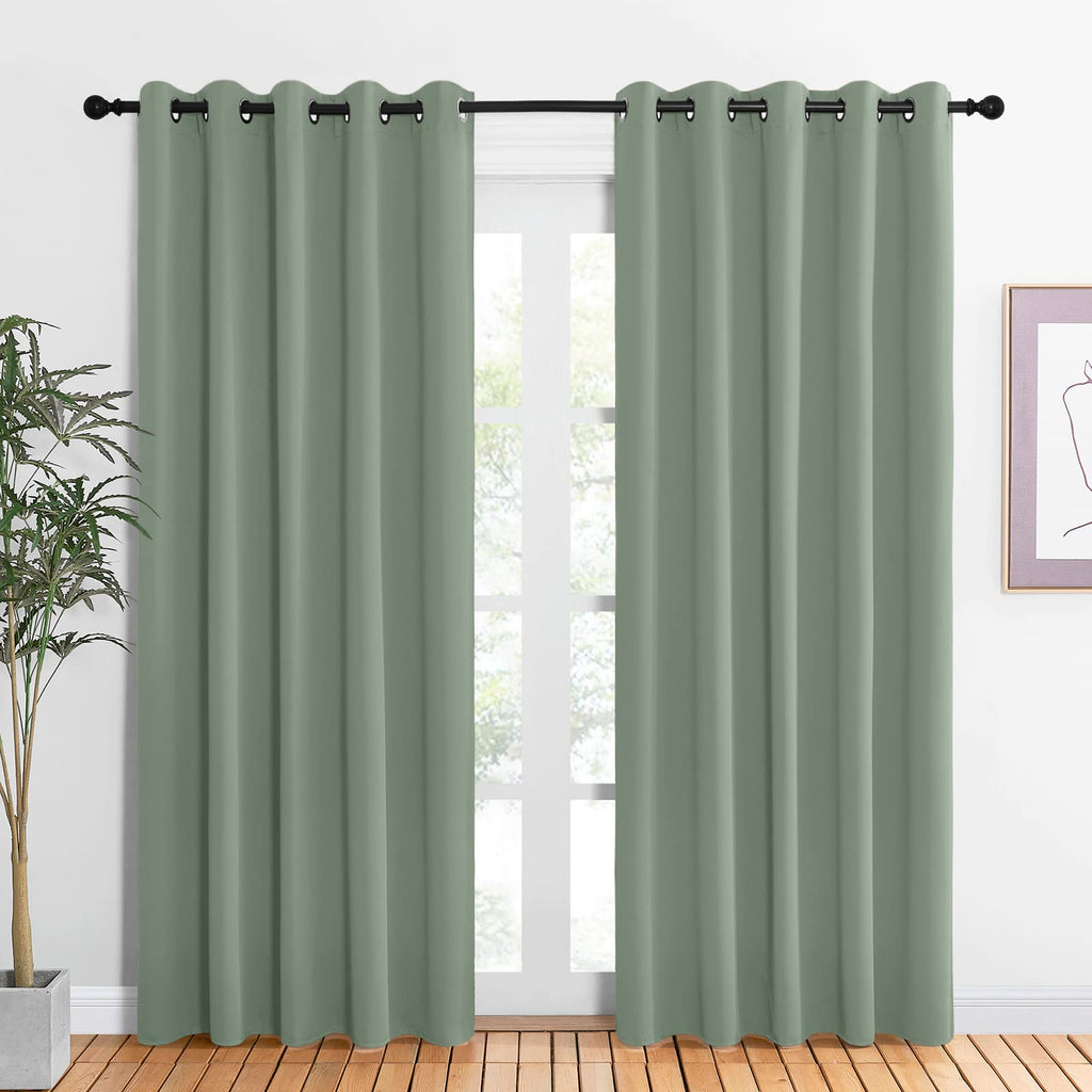 NICETOWN Room Darkening Draperies Window Curtain Panels, Greyish Green, 2 Panels, W60 x L84 -inch, Thermal Insulated Grommet Room Darkening Curtains for Bedroom