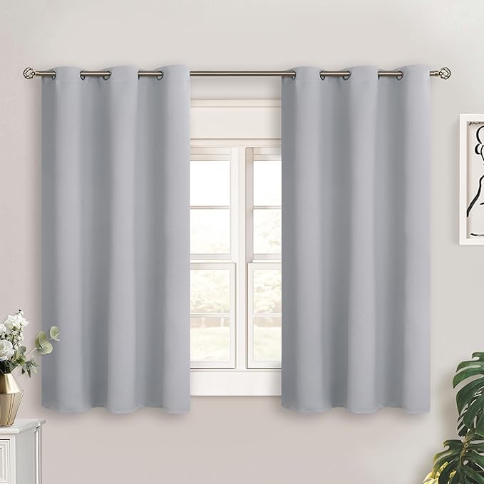 BGment Short Curtains for Small Window 45 Inch Long - Light Grey 2 Panels