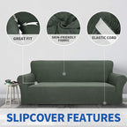 ZNSAYOTX 1 Piece Jacquard Couch Covers for 2 Cushion Couch High Stretch Loveseat Slipcover for Pets Dogs Anti Slip Love Seat Sofa Slipcover Furniture Protector (Loveseat, Army Green)