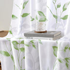 HOMEIDEAS Kitchen Curtains, Short Non-See-Through Privacy 30X36 Inch Length Tier Curtains, Green and White Leaf Floral Print Light Filtering Semi Sheer Small Window Drapes for Bathroom Cafe, 2 Panels