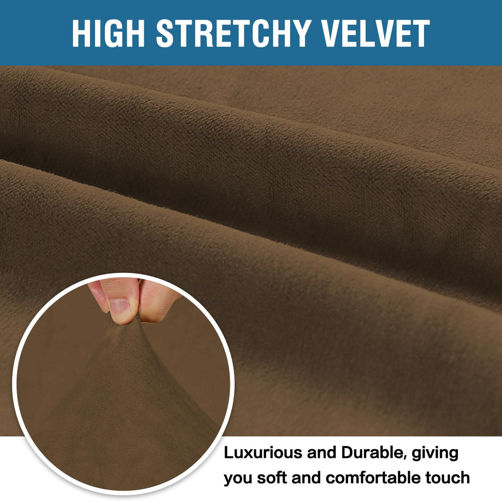 H.VERSAILTEX Stretch Velvet Sofa Covers for 3 Cushion Couch Covers Furniture Protector Soft with Non Slip Elastic Bottom, Crafted from Thick Comfy Rich Velour (Large Sofa 90"-97", Bronze Brown)