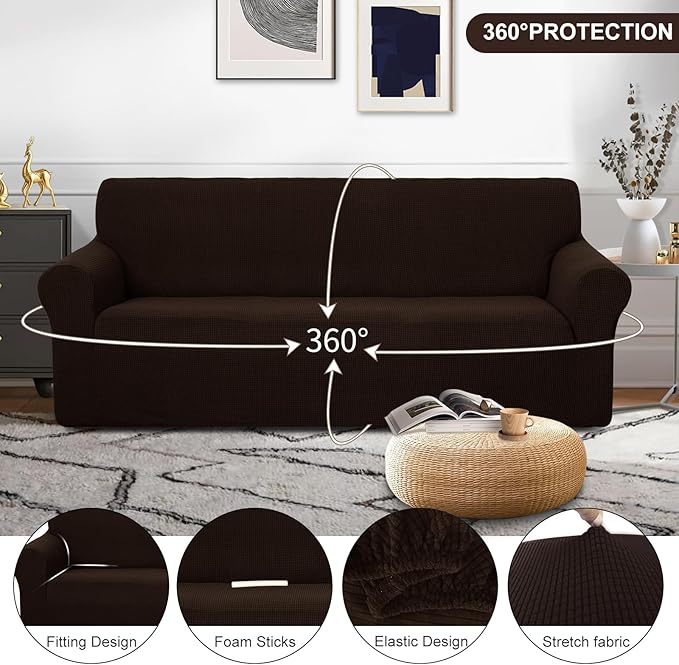 U-NICE HOME Oversized Stretch Couch Cover Slipcover, Chocolate