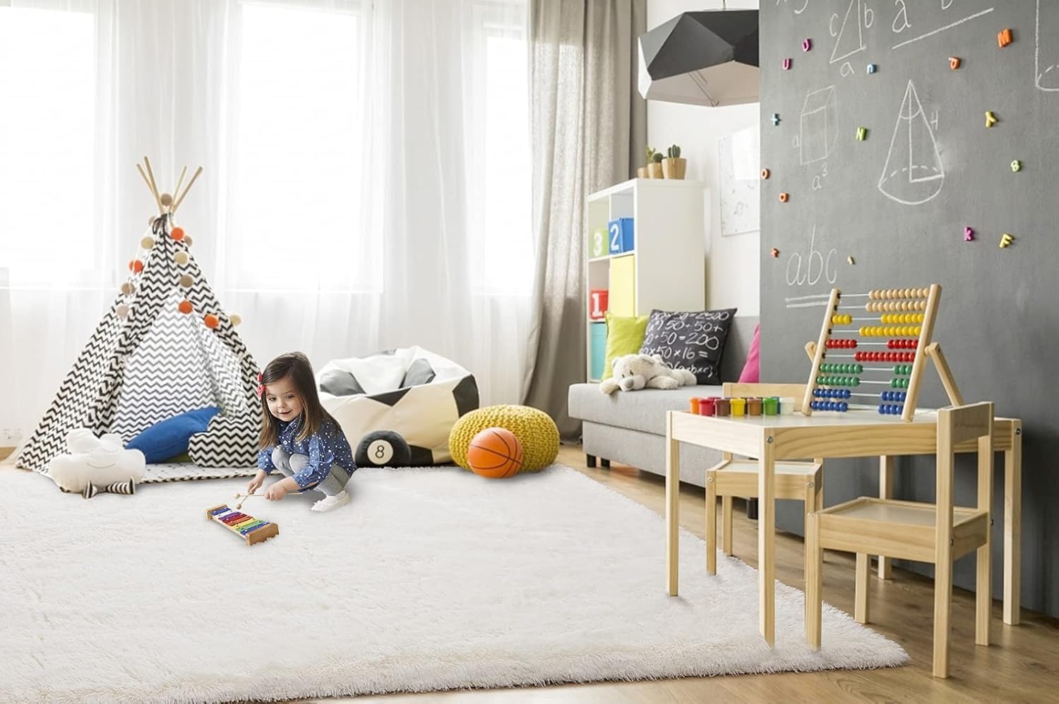 TWINNIS Super Soft Shaggy Rugs Fluffy Carpets 7x10 Feet, Indoor Modern Plush Area Rugs for Living Room Bedroom Kids Room Nursery Home Decor, Upgrade Anti-Skid Fuzzy Rug, Cream White