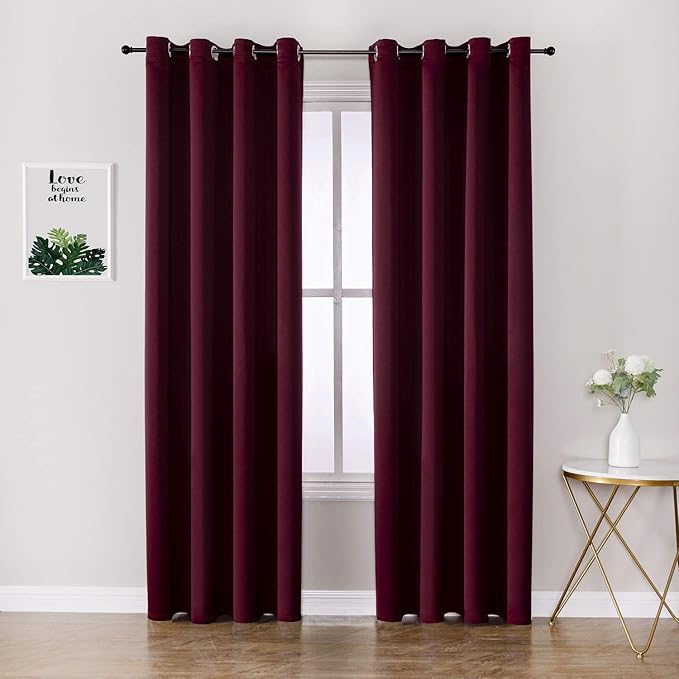 ChrisDowa Blackout Curtains 108 Inches Long 2 Panels Set for Living Room, Grommet Thermal Insulated Room Darkening Curtains for Bedroom (Burgundy Red, 52 x 108 Inch)