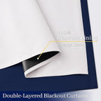 Yakamok 100% Blackout Curtain Panels 84 inches Cold and Light Blocking Drapes for Nursery, 2 Thick Layers Thermal Insulated Draperies (2 Pieces, 50 Wide Each Panel, Navy Blue/White Backing)