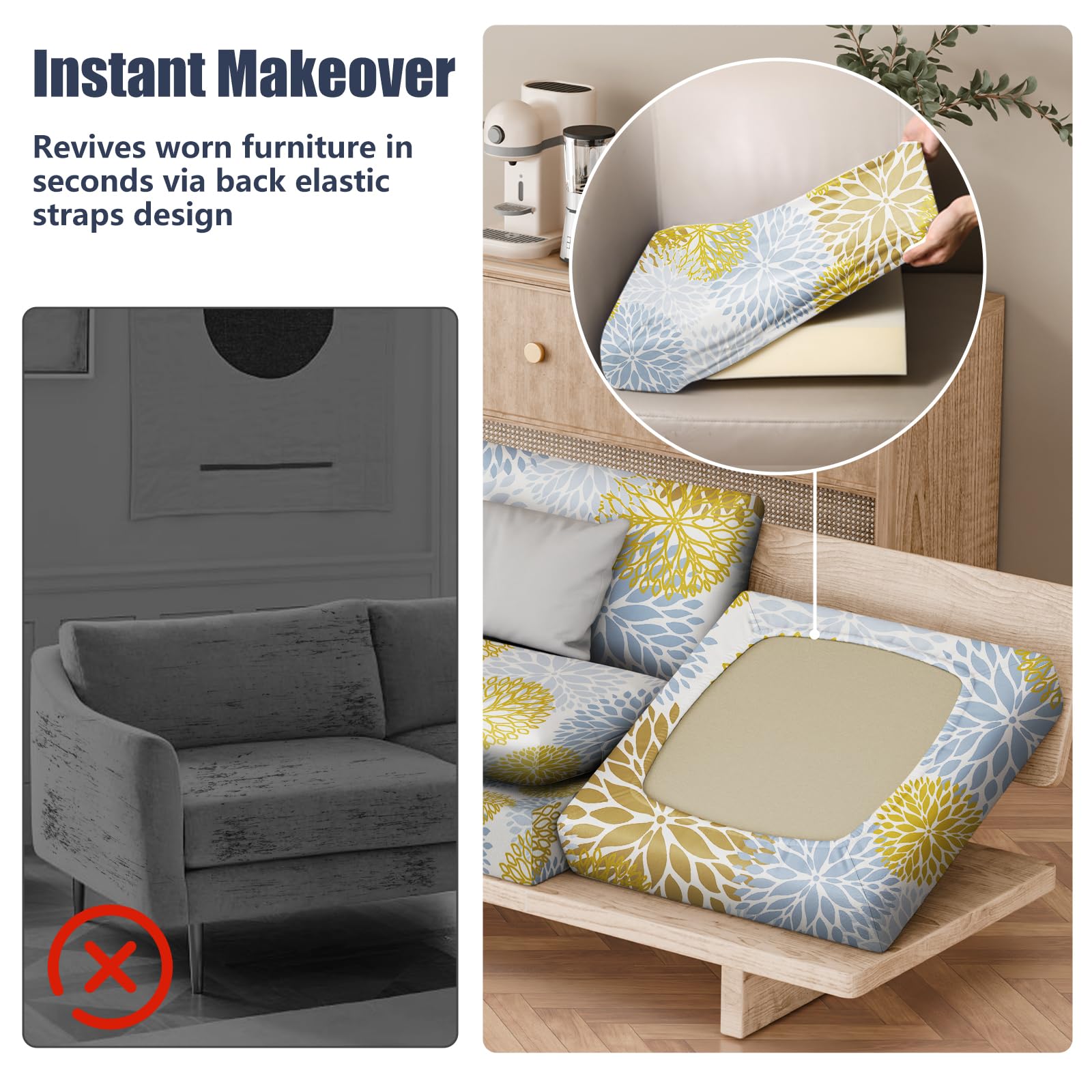 8Pcs Outdoor Cushion Covers, Stretch Patio Furniture Couch Chair Slipcovers
