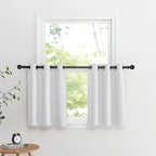 NICETOWN Faux Linen Valances, Short Cafe Curtains Kitchen Tiers, Room Darkening Small Window Curtains Treatment Grommet Top for Bathroom/Basement(2 Panels, 34x24 Inches, Greyish White)