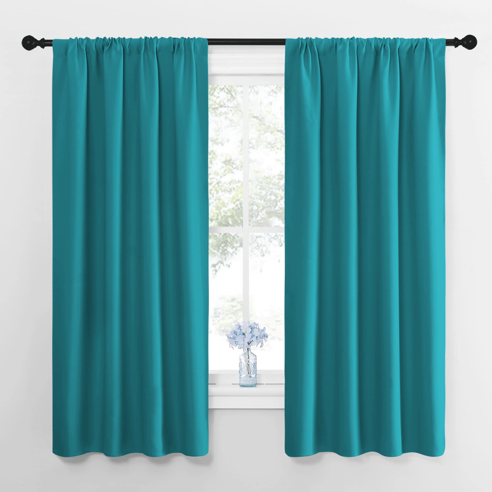 NICETOWN Peacock Blue Blackout Curtains Panels for Window, Thermal Insulated Rod Pocket Blackout Drapes/Draperies for Living Room (2 Panels, W42 x L63 inches)