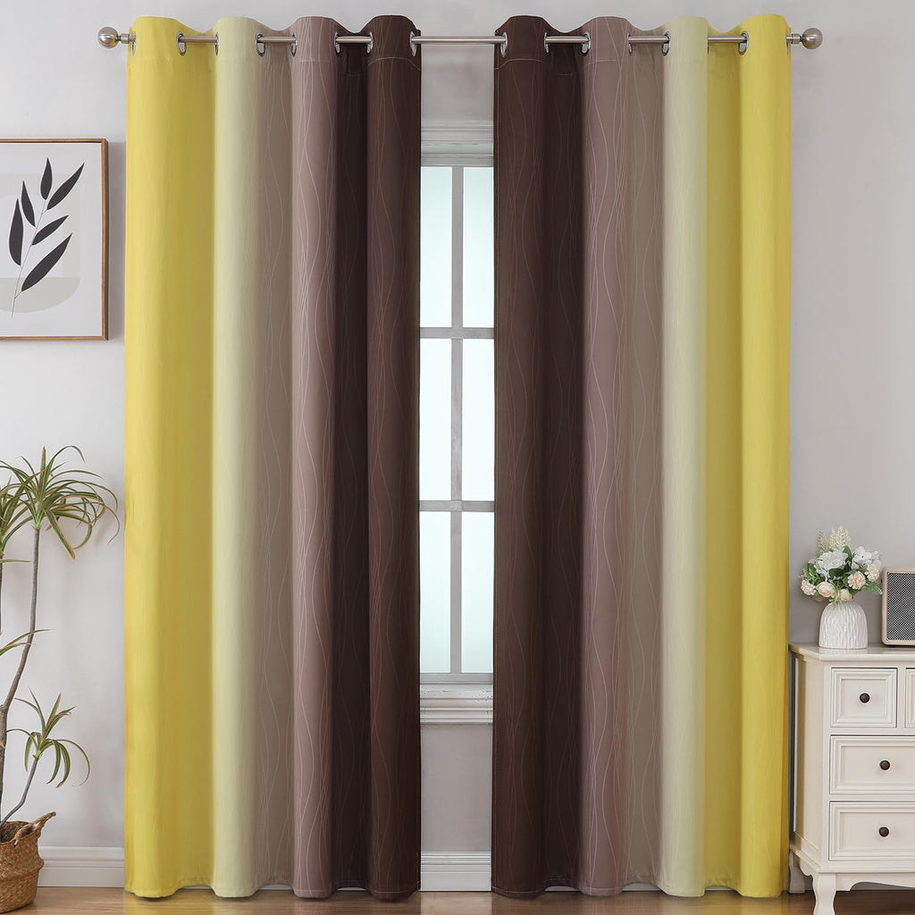 Estelar Textiler Brown and Yellow Blackout Curtains 52Wx84L Inch 2 Panels