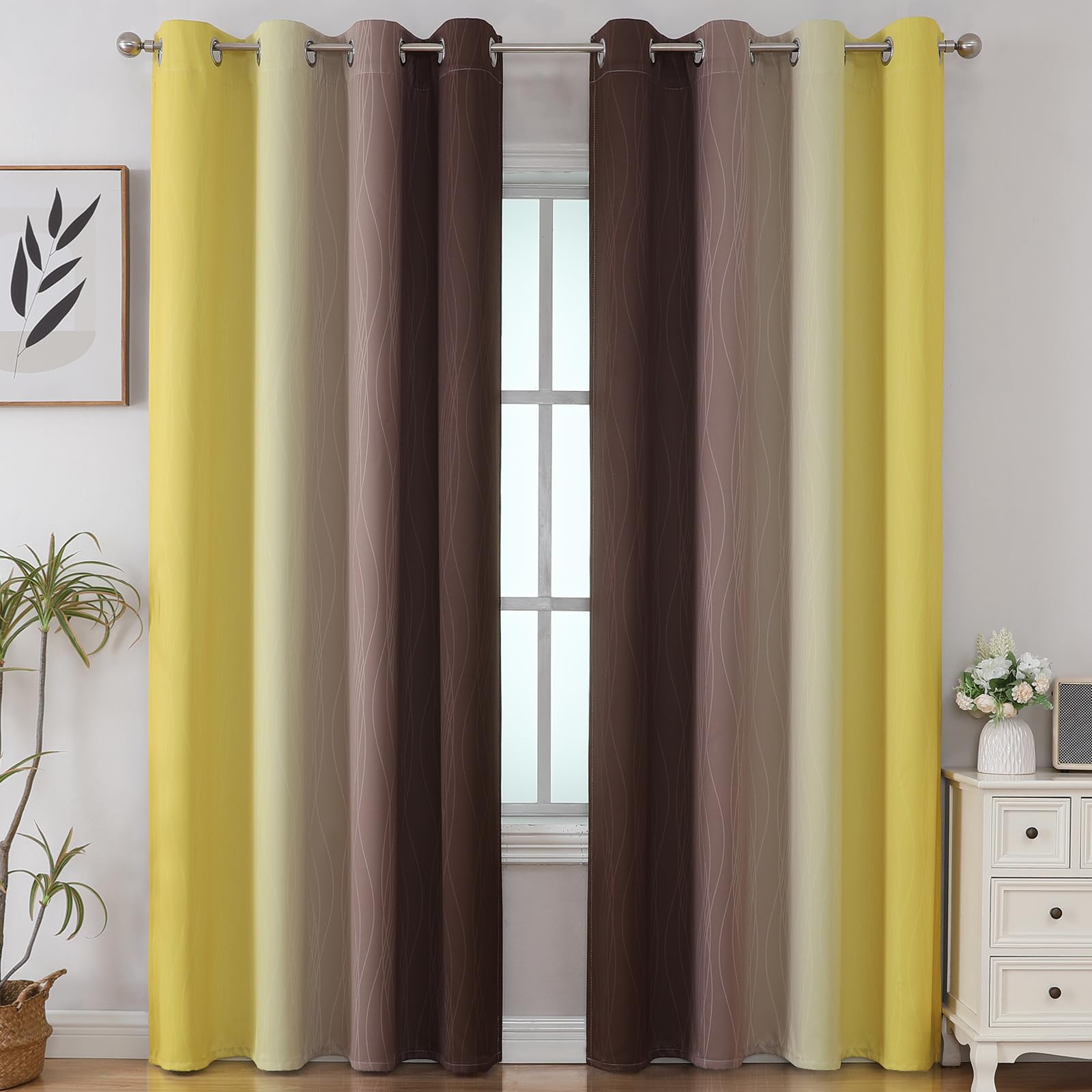 Estelar Textiler Brown and Yellow Blackout Curtains 52Wx84L Inch 2 Panels