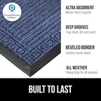GORILLA GRIP 100% Waterproof All-Season WeatherMAX Doormat, 72x24, US Designed Natural Rubber, Stain and Fade Resistant, Low Profile Indoor Outdoor Door Mats, Easy Clean Patio Mat, Navy Greek Keys