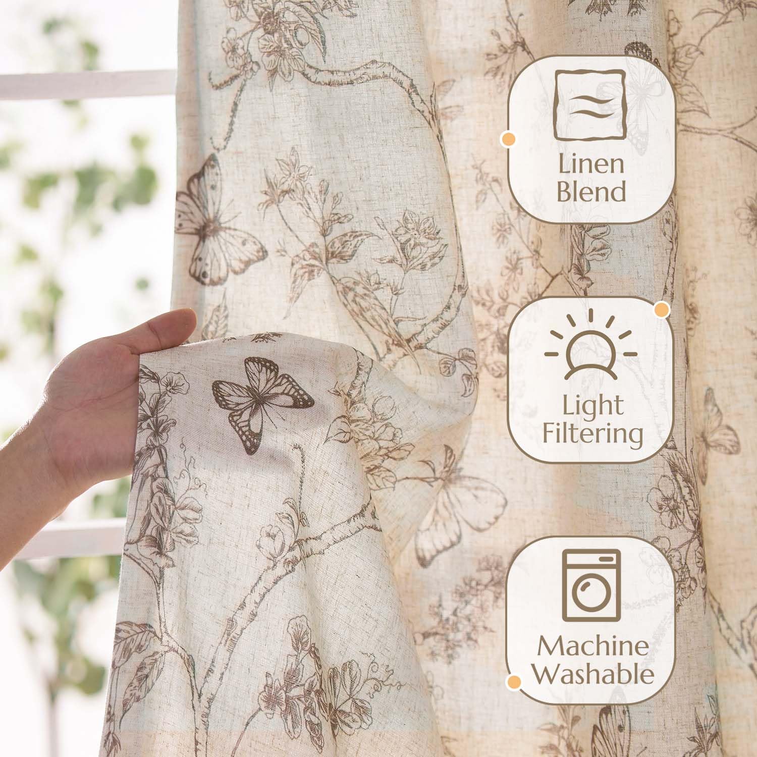 jinchan Taupe Floral Linen Curtains Lined 84 Inch Vintage Back Tab 2 Panels