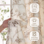 jinchan Taupe Floral Linen Curtains Lined 96 Inch Vintage Back Tab 2 Panels