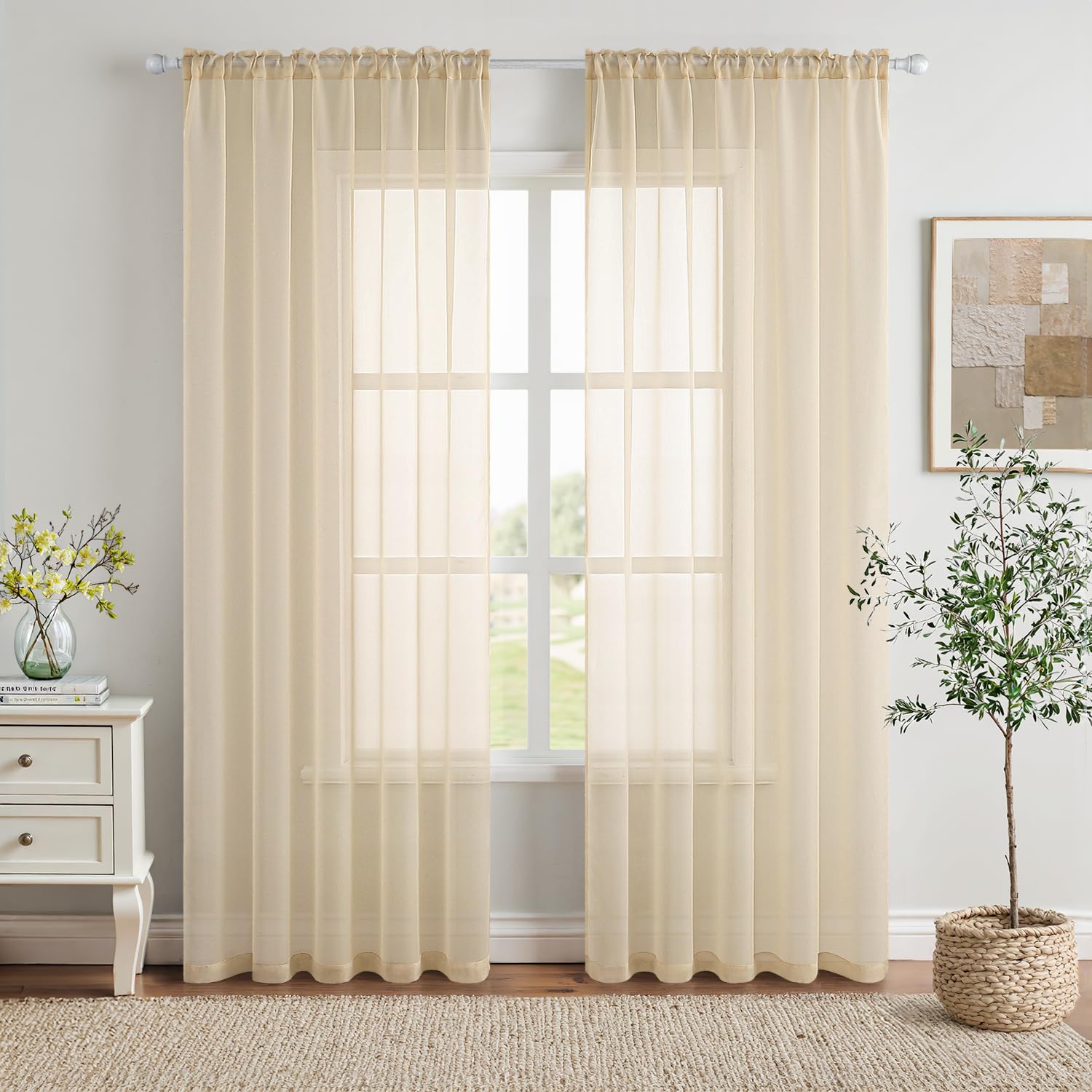 MIULEE 2 Panels Sheer Curtains for Living Room 54 X 108 Inches Cream