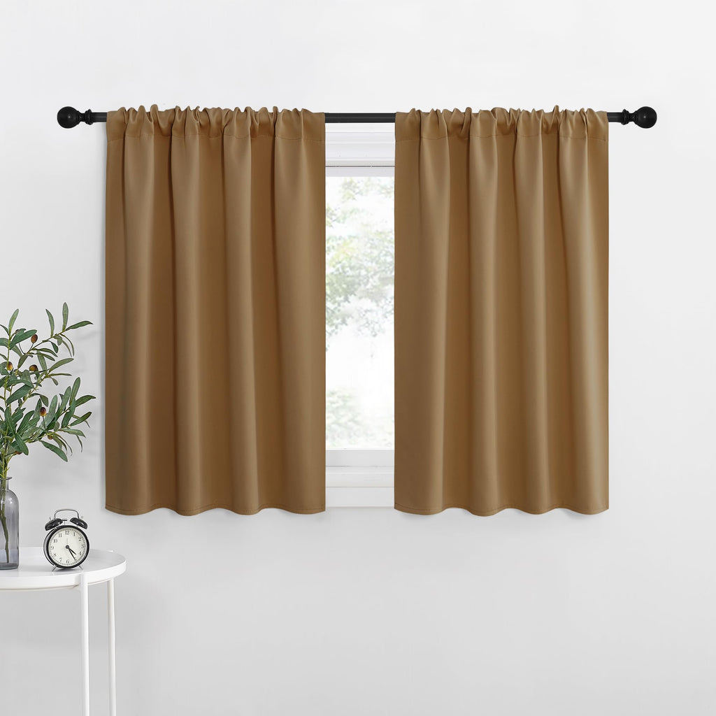 NICETOWN RV Blackout Curtains for Camper Windows, Gold Brown, 34" x 36", Set of 2, Kitchen Curtains, Short Blackout Drapes, Thermal Insulated Rod Pocket Window Treatment Draperies for Nursery