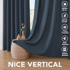 H.VERSAILTEX Linen Curtains 100% Blackout Curtains for Bedroom 102 inch Long Full Light Blocking Nature Linen Blended Window Curtains for Living Room Nickel Grommet (2 Panels, Navy)