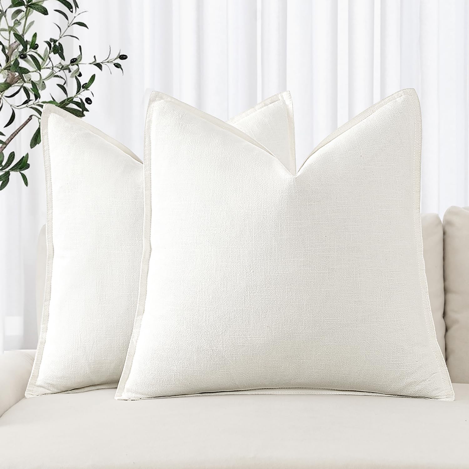 MIULEE Decorative Linen Euro Sham Pillow Covers 26x26 Cream White