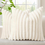 decorUhome Fall Faux Fur Throw Pillow Covers 18x18 Set of 2 Cream White