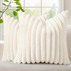 decorUhome Fall Faux Fur Throw Pillow Covers 22x22 Set of 2 Cream White
