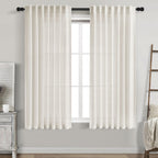 Cream Linen Back Tab Curtains 63 Inch Length for Living Room 2 Panel Set Neutral Modern Farmhouse Window Curtain Privacy Semi Sheer Linen Drapes Rustic Pinch Pleated Look Curtain Natural Ivory