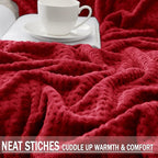 Exclusivo Mezcla Fleece Bed Blanket Queen Size, Super Soft and Warm Blankets for Couch, Sofa and Bed Waffle Textured, Cozy, Fuzzy and Lightweight (Deep Red, 90x90 Inches)