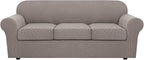 H.VERSAILTEX 4 Piece Stretch Sofa Covers for 3 Cushion Couch Covers for Living Room Furniture Slipcovers (Base Cover Plus 3 Seat Cushion Covers) Upgraded Thicker Jacquard Fabric (Sofa, Taupe)