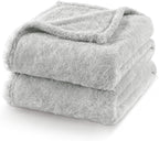 Exclusivo Mezcla Plush Fuzzy Fleece Bed Blanket Twin Size, Super Soft, Fluffy and Warm Blankets for Couch, Bed, All Season (Light Grey, 90x66 Inches)