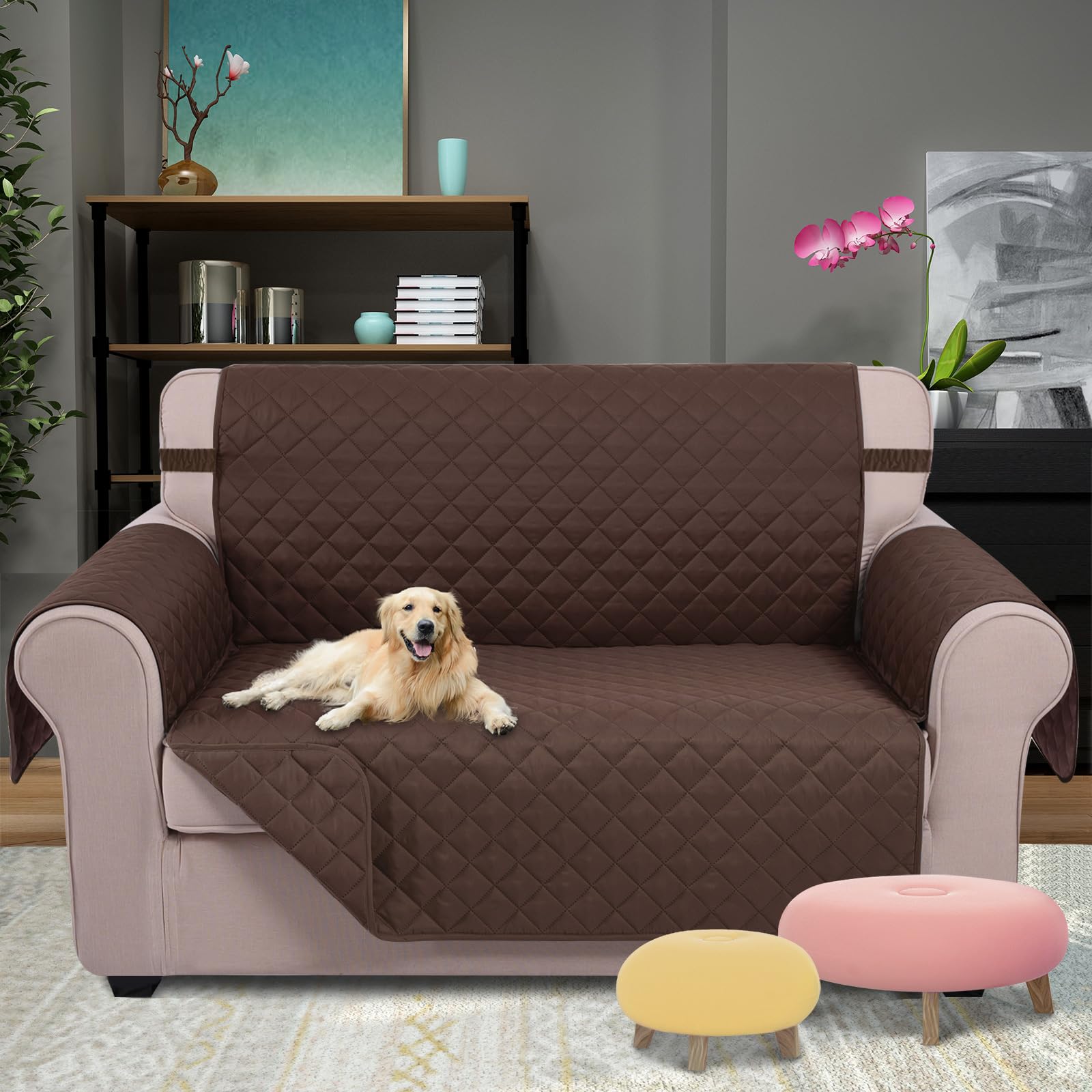 U-NICE HOME Loveseat Sofa Cover for 2 Cushion Couch, Chocolate