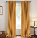 Faux Linen Total Blackout Curtains for Bedroom 84 Inch Long Mustard Yellow