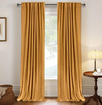 Faux Linen Total Blackout Curtains for Bedroom 84 Inch Long Mustard Yellow