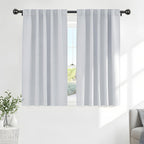 PONY DANCE 60% Light Filtering White Curtain Panels, Kitchen Curtains Room Darkening Energy Saving Short Drapes with Back Tab for Bedroom Home Decor, 42 in Wide by 45 Long, Greyish White, 2 Pieces