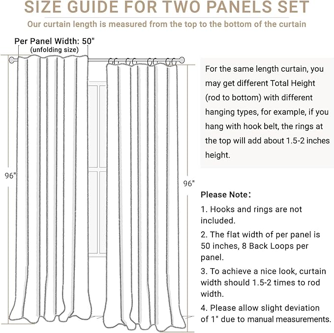 Linen Textured Total Blackout Curtains for Bedroom 96 Inches Long, Cream