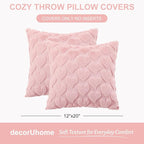 decorUhome Valentine’s Day Soft Plush Throw Pillow Covers 20x20 Inch Set of 2, Faux Fur Pink Heart Decoration Neutral Square Pillow Covers for Couch Sofa Bed Cozy Farmhouse Holiday Decor