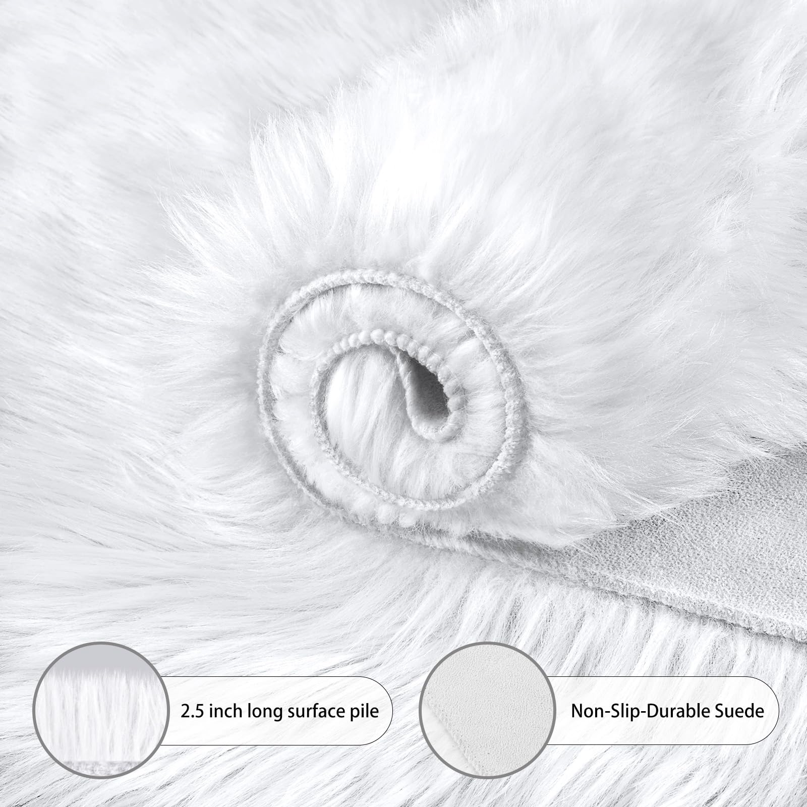 Ciicool 5 x 8 Feet Fluffy Faux Fur Area Rug White Faux Sheepskin Furry Rugs