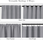 Pony Dance Short Curtains Half Window Curtains for Kitchen,Small Drapes for Bathroom Window, Wide 29 x Long 24 inches per Panel, Silver Grey, Set of 2