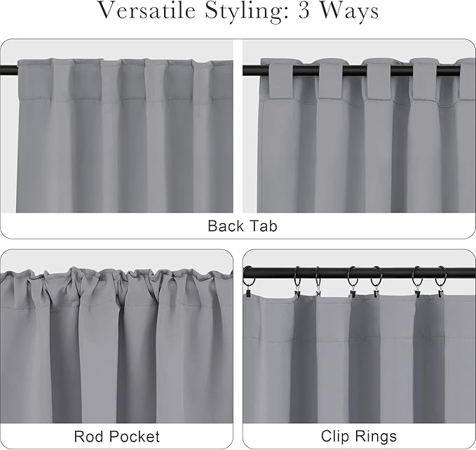 PONY DANCE Short Curtains Half Window Curtains for Kitchen,Small Drapes for Bathroom Window, Width 29 x Length 30 inches, Silver Grey, 2 Pieces